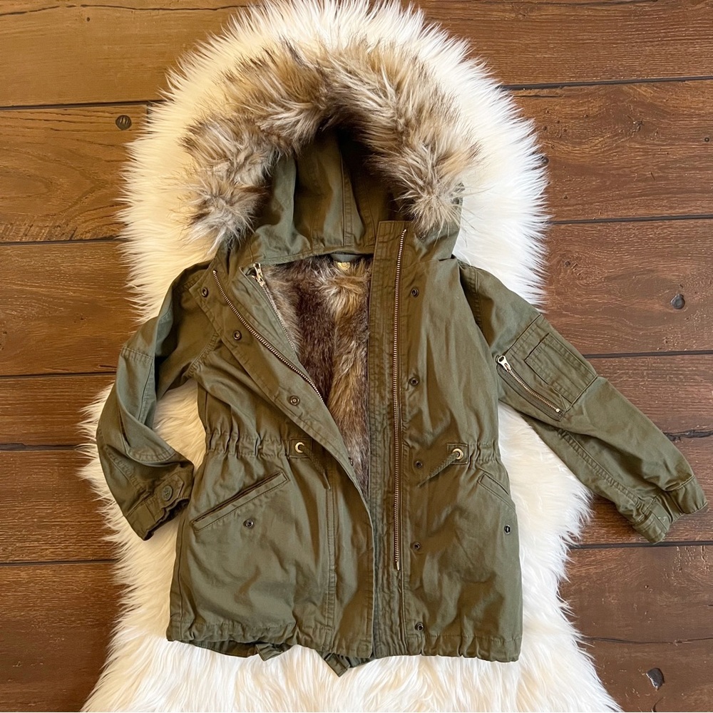 EUC Gap Kids Military Parka with Removable Faux Fur